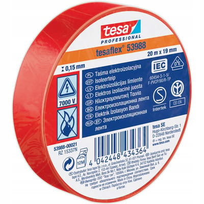 Tesa PVC Isolatietape Rood 19mm x 20m - Sterk & Flexibel