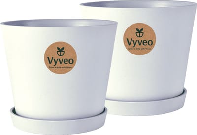 Vyveo - Bloempot Norden met onderzetter - Set van 2 - 12x11 - Lichtgrijs - Bloempot voor binnen en buiten - Lichtgewicht - Breukbestendig - Vorstbestendig - UV-bestendig