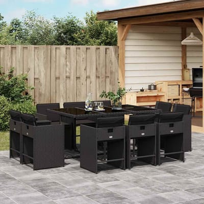 vidaXL - 11-delige - Tuinset - met - kussens - poly - rattan - zwart
