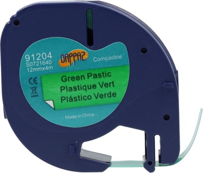 Dappaz - Dymo Compatible LetraTag 91204 Labeltape Zwart op Groen 12 mm x 4 m - Geschikt voor LetraTag Labelprinter S0721640 - 1 stuks