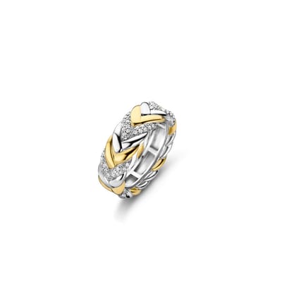 TI SENTO Dames Ring - 925 zilver - Zirkonia met geel verguld - Maat 17.75 mm / maat 56 - 12264ZY