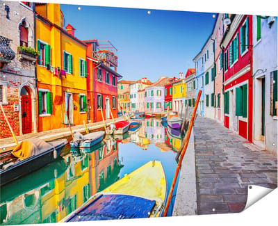 Gards Tuinposter Kleurrijke Huisjes aan het Water in Veneti� - 180x120 cm - Tuindoek - Tuindecoratie - Wanddecoratie buiten - Tuinschilderij