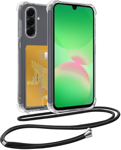 Hoes Geschikt voor Samsung A26 Hoesje Pas Houder Shock Proof Case Hoes Met Koord - Hoesje Geschikt voor Samsung Galaxy A26 Hoes Met Telefoonkoord Pasjeshouder Cover - Transparant