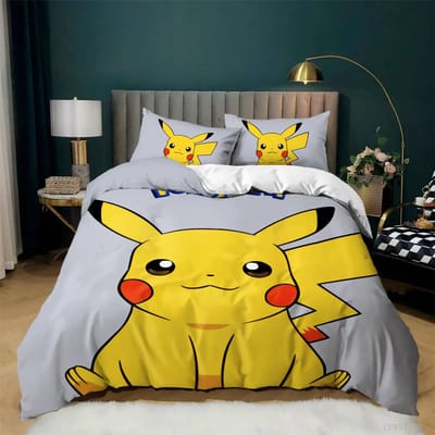Pokemon 3D Pikachu Dekbed Anime Beddengoed Met Print Voor Kinderen Jongens Meisjes Volwassenen Kinder Beddengoed Collectie Vakantiecadeau 135x200cm-2pcs