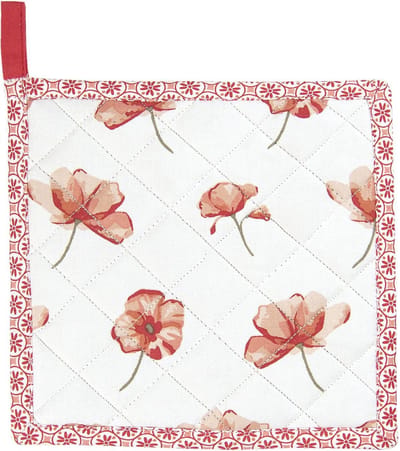 Clayre & Eef Pannenlap 20x20 cm Wit Rood Katoen Vierkant Klaproos Afgiet Pannenlap