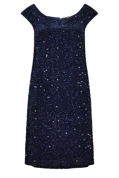 Yours London Blauwe Fluwelen Jurk Met Pailletten Size 42