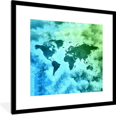 Fotolijst incl. Poster - Wereldkaart - Rook - Blauw - 40x40 cm - Posterlijst