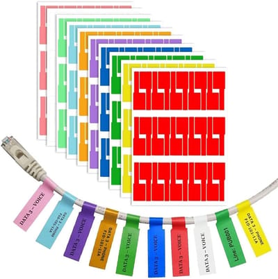 300 Pcs Zelfklevende Kabellabels - Kabelmarkers - Duurzaam - Waterproof en Scheurvast - 10 Kleuren - 10 Vellen