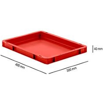Stapelbak EF 4040 - polypropeen - L 400 x B 300 x H 40 mm - 3,6 L - bodemgreep - rood
