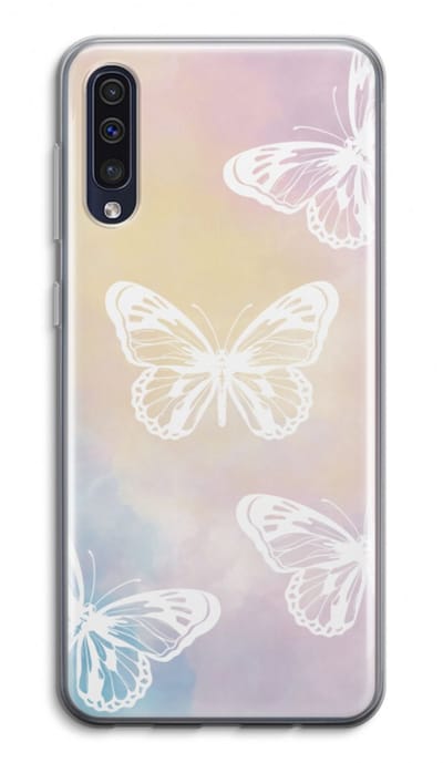 Case Company® - Hoesje geschikt voor Samsung Galaxy A50 hoesje - White butterfly - Soft Cover Telefoonhoesje - Bescherming aan alle Kanten en Schermrand