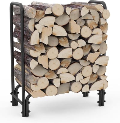 Thuys – Haardhoutopslag – Houtopslag Buiten – Brandhoutrek – Houtberging – 71 x 30 x 85cm – Zwart