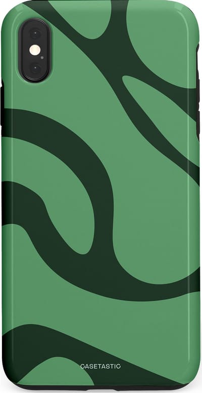 Casetastic hoesje geschikt voor Apple iPhone XS Max - Dubbellaagse bescherming - Khakigroene Bos Blobs - Fashion Case - Saliegroen Donkergrijs