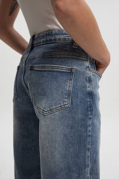boohoo Dames De Petite Mid Waist Wide Leg Jean | Vintage Wash | Maat: 6/28L