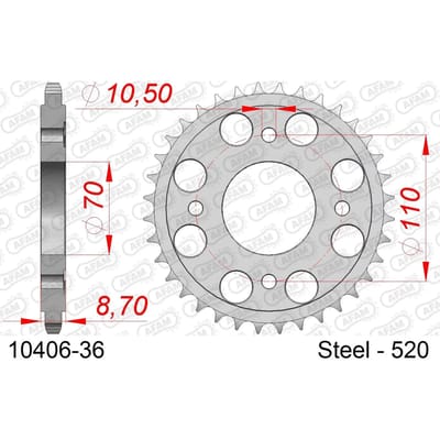 Stalen tandwiel Afam 520 36 dents