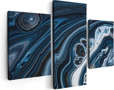 Artaza Canvas Schilderij Drieluik Abstracte Kunst - Blauwe Verf - 90x60 - Foto Op Canvas - Canvas Print