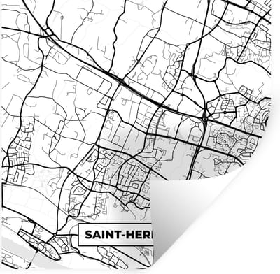 Muurstickers - Sticker Folie - Stadskaart - Frankrijk - Kaart - Saint-Herblain - Plattegrond - Zwart wit - 100x100 cm - Plakfolie - Muurstickers Kinderkamer - Zelfklevend Behang XXL - Zelfklevend behangpapier - Stickerfolie
