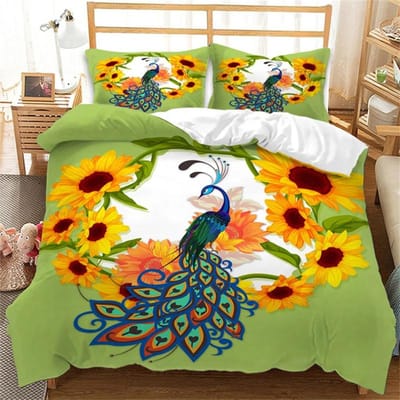 Witgoud Pauw Luxe Dekbedovertrek Bloemen Chinees Stijl Pauwenveer Dekbedovertrek Polyester voor Slaapkamerdecoratie Vrouwen 135x200cm 2pcs