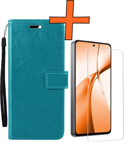 Hoes - Met Screenprotector - Geschikt voor OnePlus Nord CE4 - Luxe Pasjeshouder - Bookcase Portemonee - Flip Case - Kunstleer Book Case - Flipcase - Book Cover - Walletcase - PortemonneeHoes - Turquoise