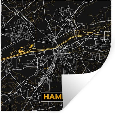 Muurstickers - Sticker Folie - Hamm - Plattegrond - Black and Gold - Duitsland - Kaart - Goud - Stadskaart - 100x100 cm - Plakfolie - Muurstickers Kinderkamer - Zelfklevend Behang XXL - Zelfklevend behangpapier - Stickerfolie