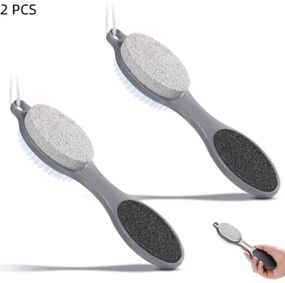 2 stuks - 4-in-1 Pedicuretool - Puimsteen voor de voeten - Voetvijl - Eeltverwijderaar - Inclusief een voetvijl, puimsteen, nagelborstel en schuurpapier - voor droge en natte voetverzorging en het verwijderen van dode huid - grijs - 20×5cm