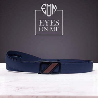 Blauwe Topgrain leren riem zonder gaatjes met automatische gesp voor heren (Model 8021-BL)