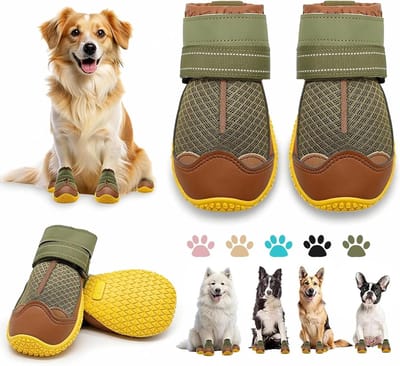 Hondenschoenen - Pootbeschermers - Wandelen Beschermen - Verstelbare Reflecterende Riemen - 4 Stuks - Legergroen