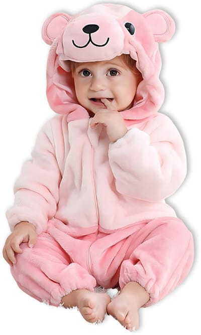 BoefieBoef Dieren Baby Onesie Peuter Pyjama Kinderen 6 maanden tot 2 jaar – Beer Roze – Verkleedkleding met Luierrits – Carnaval Dierenpak - Kerst en Kraamcadeau Tip – Zacht Flanel - Romper - Boxpak - Jongens - Meisjes - Kruippak - Winterpak - Bear