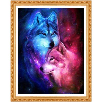 5D bricolage diamant peinture loup frère 3D point de croix motif diamant broderie Animal 20X30CM blue