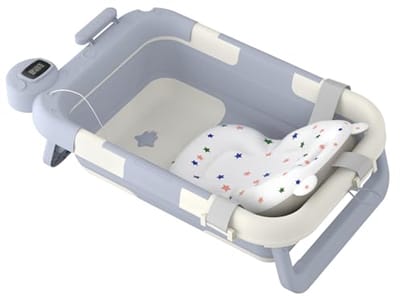 Opvouwbaar Babybad met Thermometer en Badkussen - Antislip en Draagbaar voor Pasgeborenen en Peuters