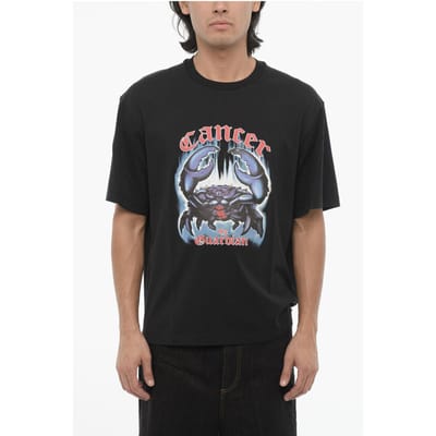 Bedrukt slim fit ROCK BAND ZODIAC CANCER T-shirt met ronde hals in zwart