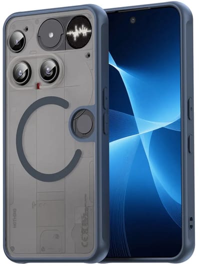 MobyDefend Hoesje - Geschikt voor Nothing Phone (3) - Case Geschikt voor MagSafe - Mat Transparant Met Gekleurde Rand - Blauw