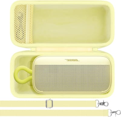 Draagbare Bluetooth speaker hard case met schouderband en handvat, citrusgeel, voor optimale bescherming en gebruiksgemak