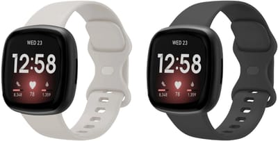 Strap-it Bundel – 2x Siliconen Horlogebandjes geschikt voor Fitbit Versa 3/4 & Sense/Sense 2 (Lichtbeige & Zwart, Maat S)