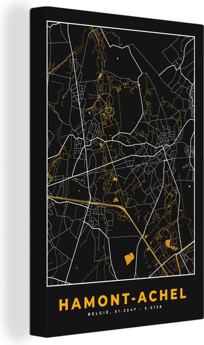 Canvas Schilderij Plattegrond - Hamont-Achel - Goud - Kaart - Stadskaart - 20x30 cm - Wanddecoratie