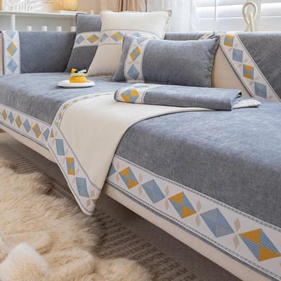 Chenille Luxe Bankovertrek voor Woonkamer Effen Antislip Bankhanddoek Bankhoezen Geborduurde Brede Randen Bankmat Zitkussen Thuis 70x70cm 1pcs