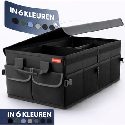 HELDENWERK Premium kofferbak organizer met deksel, stevig & antislip - Opvouwbare kofferbaktas, groot met dubbele bodem - Kofferbakbox, kofferbak organizer box