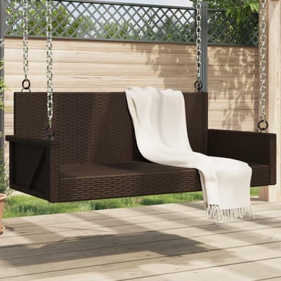 Hangbank Rotan - Buitenbank Schommel - Ontspannen Buiten - UV-Bestendig Materiaal - 119 x 56 x 48 cm - Bruin