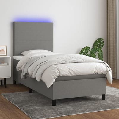 vidaXL - Boxspring - met - matras - en - LED - stof - donkergrijs - 90x190 - cm