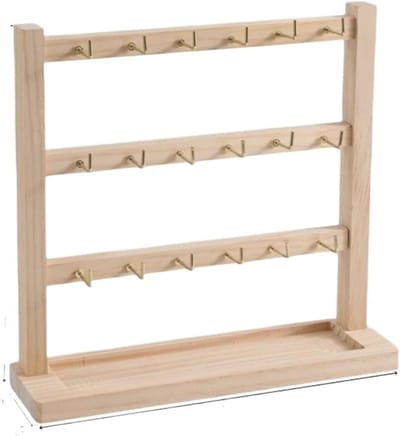 Houten Display Plank - Sieraden Houder - Collectie Presenteren - Afneembare Haken - 18 Haken - Houtkleur