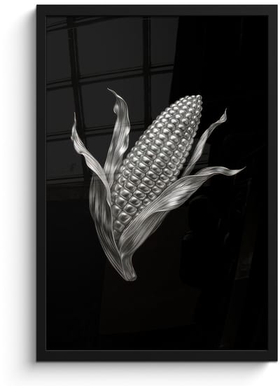 Poster in lijst - Fotolijst 40x60 cm - Posters - Maïskolf - Glanzend metaal - Elegant - Posterlijst zwart - Decoratie - Wanddecoratie woonkamer - Muurdecoratie slaapkamer