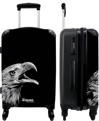 NoBoringSuitcases.com - Grote koffer roofvogel - Zwarte reiskoffer met 4 wielen - Trolley op wieltjes 72 liter - Rolkoffer groot lichtgewicht - Ruimbagage valies 20kg - Valiezen voor volwassenen middelgroot - Luggage suitcase medium - Hardcase large