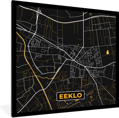 Fotolijst incl. Poster - Stadskaart - Eeklo - Goud - Kaart - Plattegrond - 40x40 cm - Posterlijst
