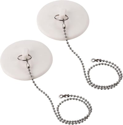 Gootsteenstop - Badstop - Diameter 43mm - met ketting (Chroom) 40cm - 2 stuks - universele - rubber - Afvoerstop - plugstop - Gootsteenstopper - Gootsteenplug - Keukengootsteen Badkamergootsteen stopper