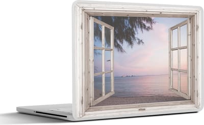Laptop sticker - 15.6 inch - Doorkijk - Strand - Palmboom - 36x27,5cm - Laptopstickers - Laptop skin - Cover