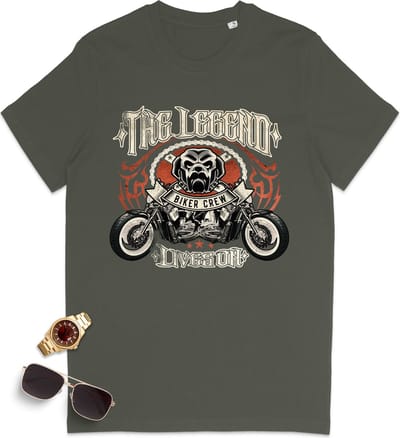 Heren en Dames t shirt met print - Motor Biker - Maten: S t/m 3XL - Shirt kleur: zwart en khaki.