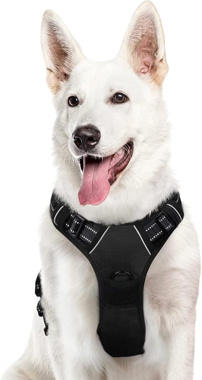 Hondentuig No Pull, Hondenharnas voor Grote Honden, Verstelbare Harnas Hond met Reflecterend Strepen, Gewatteerd Zacht Ademend, Hondentuigje Anti-trek voor Wandelen Training, Zwart XL