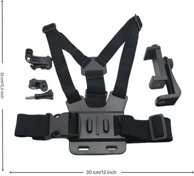 GELLDG Borstbeugel voor Mobiele Telefoon - 360° Draaibaar - Verstelbare Borstband - Ademend Comfortabel - Geschikt voor Smartphone Opname - Polyester - Een Maat - Zwart