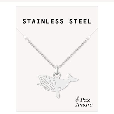 Stainless Steel Blauwe Vinvis Ketting Zilverkleurig - 45cm + 5cm Verstelbaar Roestvrij Staal - Schattige Cadeau Hanger - Pax Amare