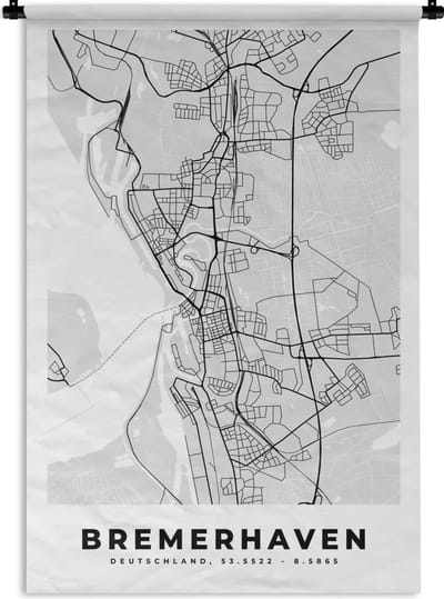 Wandkleed - Wanddoek - Duitsland - Plattegrond - Bremerhaven - Kaart - Stadskaart - 120x180 cm - Wandtapijt