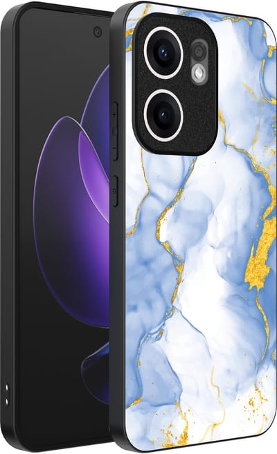 Smartphonica Telefoonhoesje Geschikt voor Oppo Reno 13F met Lichtblauw Goud Marmer Opdruk - TPU Backcover Case Lightblue Gold Marble Design geschikt voor Oppo Reno 13F